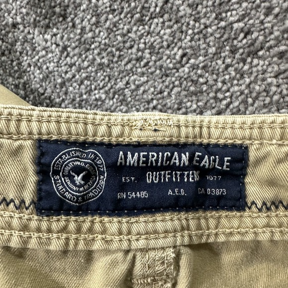 American Eagle Longer Length Cargo Shorts Men 28 Tan Y2k Skate Grunge Baggy - Picture 3 of 14